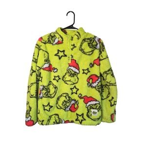 Dr Seuss The Grinch Kids XL 14-16 Fleece Quarter Zip Pullover Lime Green Holiday